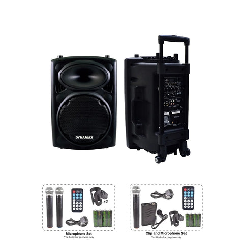 DYNAMAX PRO101 8” Bluetooth Portable Active Speaker System with 2 VHF handheld mic / 1 VHF handheld mic & Clip Mic (With MCMC)