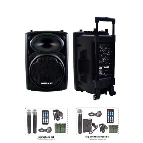 DYNAMAX PRO121 12'' Bluetooth Portable PA System with 2 VHF Handheld Mic/ 1 VHF handheld mic & clip mic (with MCMC)