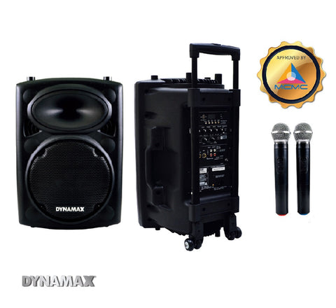 DYNAMAX PRO121 12'' Bluetooth Portable PA System with 2 VHF Handheld Mic/ 1 VHF handheld mic & clip mic (with MCMC)