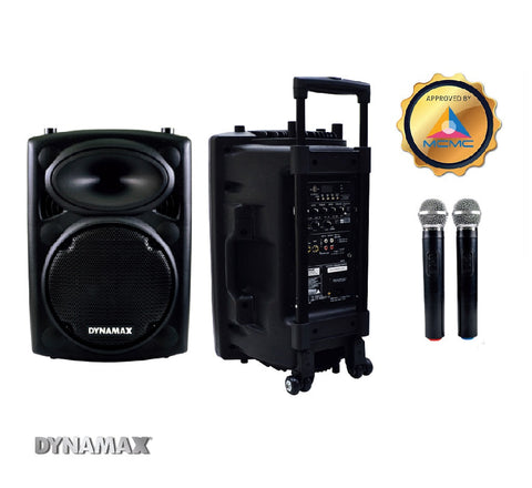 DYNAMAX PRO151 15" Bluetooth Portable PA System with 2 VHF handheld mic / 1 VHF handheld mic & clip mic (with MCMC)