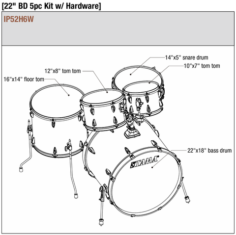 Tama IP52H6W-HLB Imperialstar 5-piece Drum Set with Hardware Kit - 22" Kick - Hairline Blue