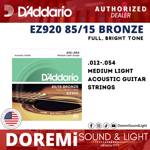 D'Addario EZ920 85/15 Bronze Acoustic Strings, Medium Light, 12-54