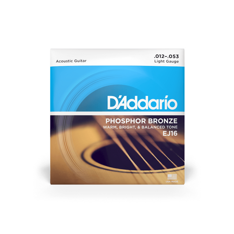 D'Addario EJ16 Phosphor Bronze Acoustic Strings, Light, 12-53