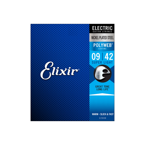 Elixir Strings 12000 Nickel Plated Steel Electric Strings, Polyweb, Super Light, 9-42