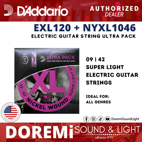 D'Addario EXL120 NYXL0942 Ultra Pack 09-42 NYXL and EXL Bundle, Electric Guitar String Super Light Gauge Daddario
