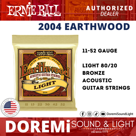Ernie Ball 2004 Earthwood 80/20 Bronze Acoustic Guitar Strings, Light, 11-52 Gauge