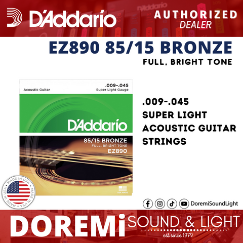 D'Addario EZ890 85/15 Bronze Acoustic Strings, Super Light, 9-45