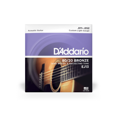 D'Addario EJ13 80/20 Bronze Acoustic Strings, Custom Light, 11-52