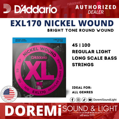 D'Addario EXL170 Nickel Wound Bass Strings, Light, 45-100, Long Scale