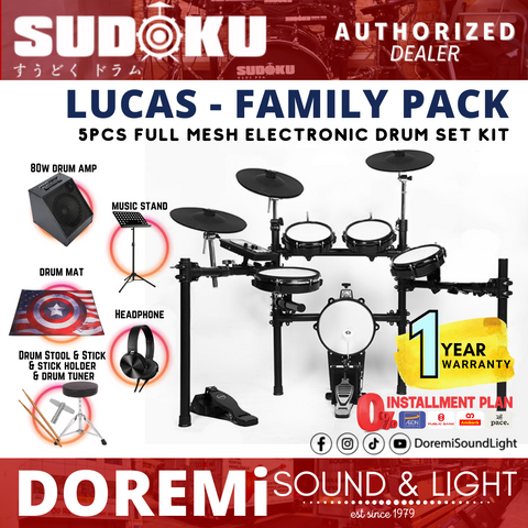 Sudoku Lucas 8S Full mesh 5 Piece Digital Electronic Drum Set - Family Pack with Drum Amp