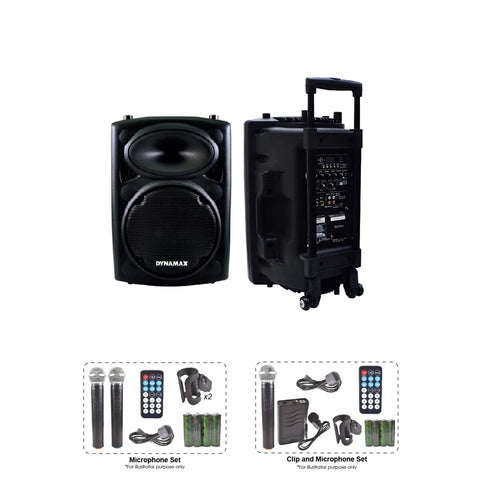 DYNAMAX PRO801 8” Bluetooth Portable Active Speaker System with 2 VHF handheld mic / 1 VHF handheld mic & Clip Mic (With MCMC)
