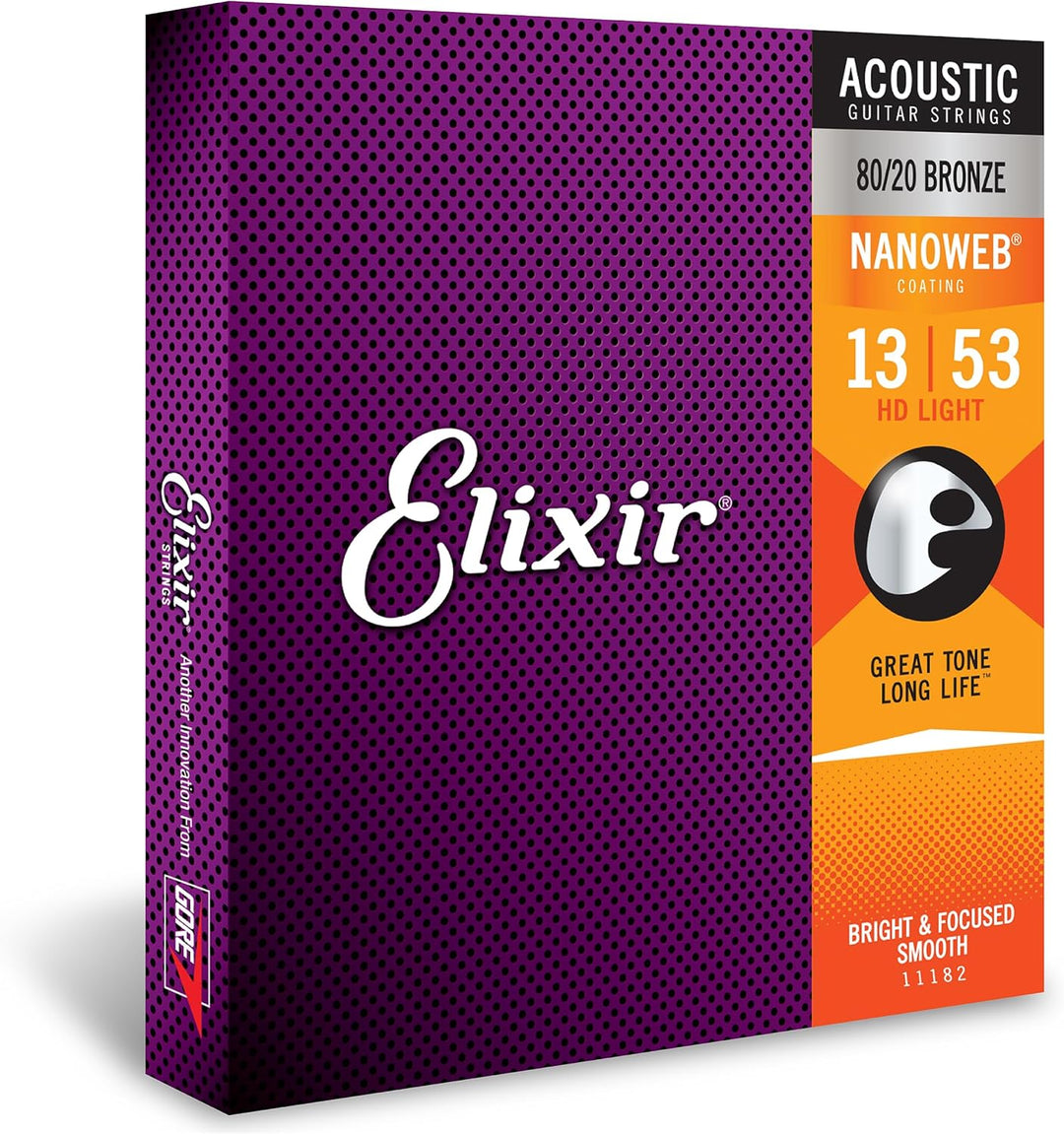 Elixir Strings 11182 Nanoweb 80/20 Bronze Acoustic Guitar Strings, HD ...