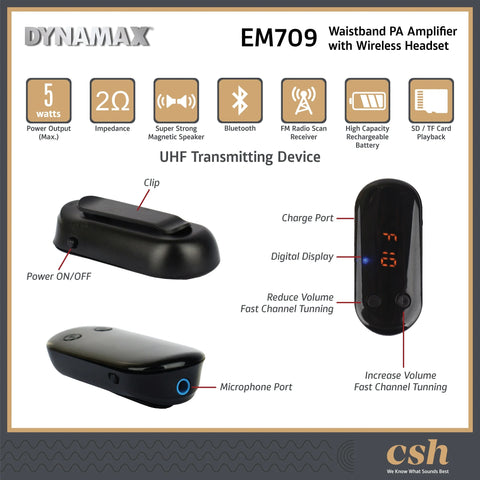 Dynamax EM709 Professional Waistband Amplifier