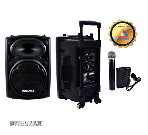 DYNAMAX PRO151 15" Bluetooth Portable PA System with 2 VHF handheld mic / 1 VHF handheld mic & clip mic (with MCMC)