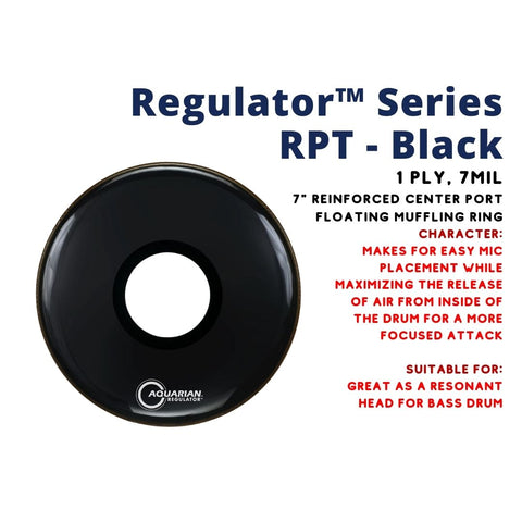 Aquarian RPT-BK Regulator 7" Center Port Resonant Gloss Black 1ply 10mil Bass Resonant Drum Head