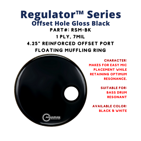Aquarian RSM-BK Regulator 4.5" Offset Hole Gloss Black 1ply 10mil Bass Resonant Drum Head