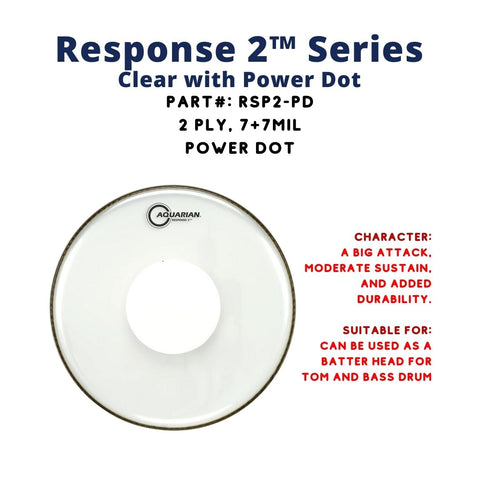 Aquarian RSP2-PD Response 2 Clear with Power Dot 2ply 7+7mil Drum Head