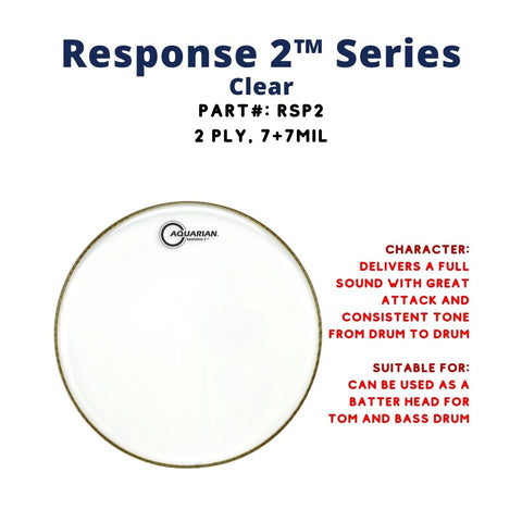 Aquarian RSP2 Response 2 Clear 2ply 7+7mil Drum Head