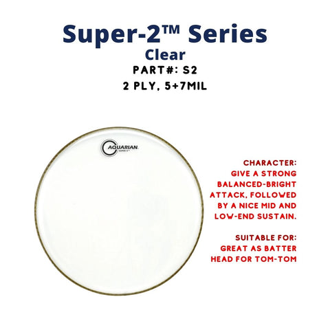 Aquarian S2 Super 2 Clear 2ply 7+5mil Drum Head