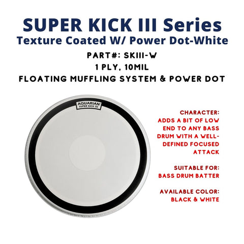 Aquarian SKIII Super Kick III Texture Coated with Power Dot 1ply 10mil Bass Drum Head