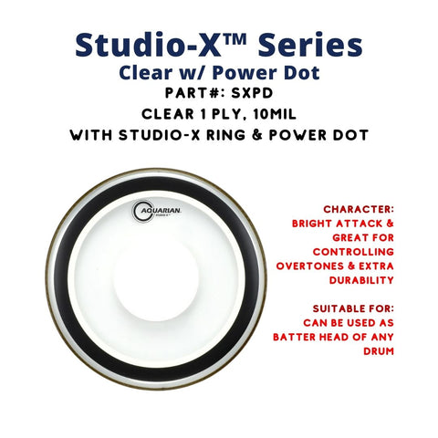 Aquarian SXPD Studio X Clear with Power Dot 1ply 10Mil with Ring Sticker Drum Head