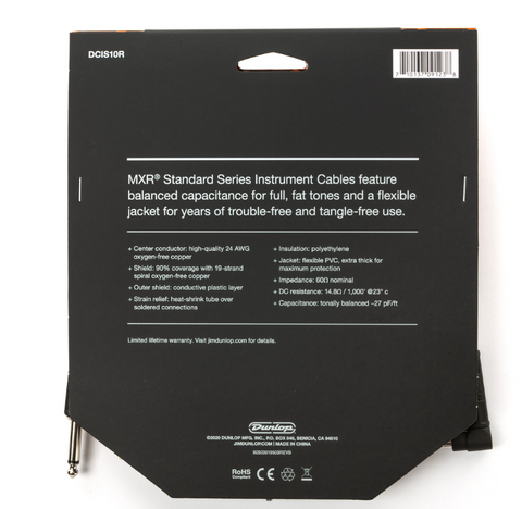 Jim Dunlop DCIS10R MXR Instrument Cable RA 10FT