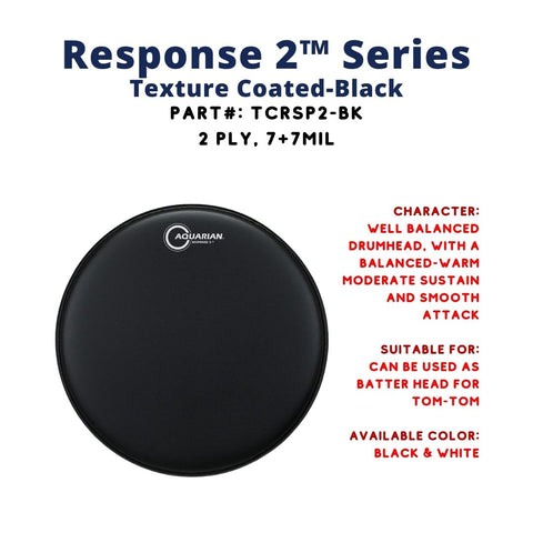 Aquarian TCRSP2-BK Response 2 Texture Coated Black 2ply 7+7mil Drum Head