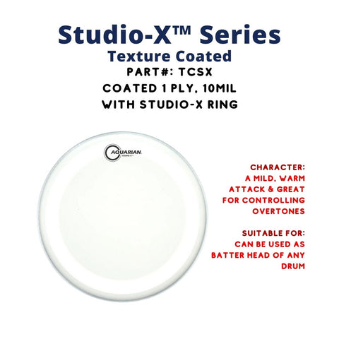 Aquarian TCSX Studio X Texture Coated 1ply 10Mil with Ring Sticker Drum Head