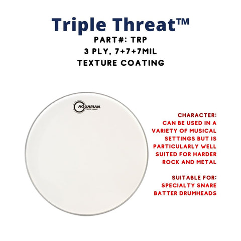 Aquarian TRP Triple Threat Snare Batter 2ply 7+7mil Snare Drum Head
