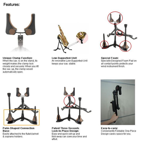 Lazer WS-028 Alto Saxophone Stand with Double Connections Base