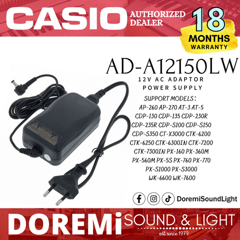 Casio AD-A12150LW 12V Ac Adaptor Power Supply For Casio Keyboard