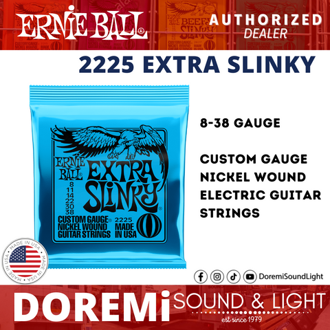 Ernie Ball 2225 Extra Slinky Nickel Wound Electric Guitar Strings, 8-38 Gauge