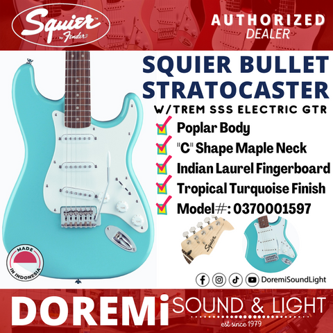 Squier Bullet Stratocaster Electric Guitar w/Tremolo, Laurel FB, Tropical Turquoise #0370001597 ***