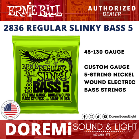 Ernie Ball 2836 Regular Slinky 5-String Roundwound Bass Strings, 45-130