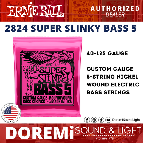 Ernie Ball 2824 Super Slinky 5-String Roundwound Bass Strings, 40-125