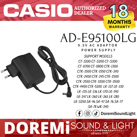Casio AD-E95100LG 9.5V Ac Adaptor Power Supply For Casio Keyboard