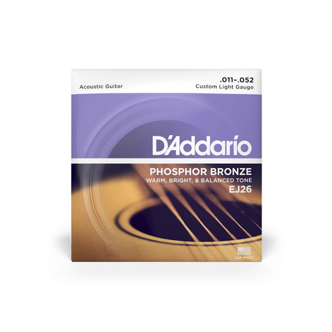 D'Addario EJ26 Phosphor Bronze Acoustic Strings, Custom Light, 11-52