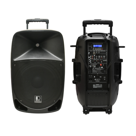 Denn SE-999US (HH) 15" AC/DC Portable PA System with 2 UHF Wireless Handheld Mic SE999