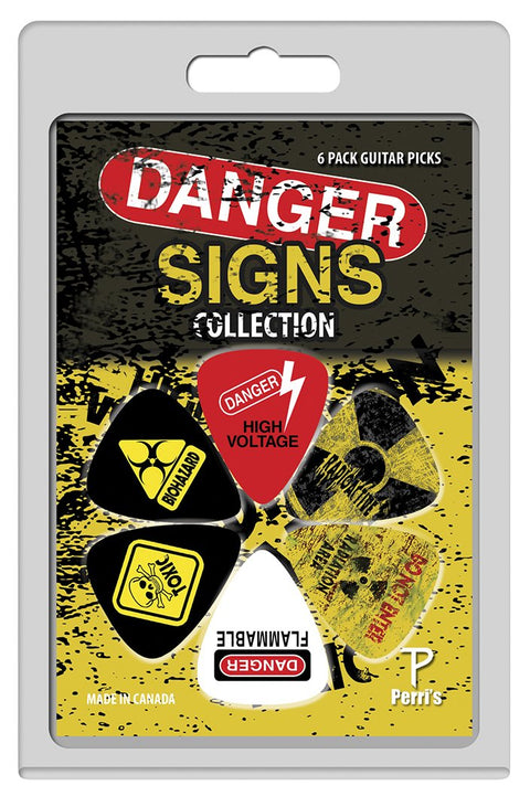 Perri's Leathers LP-PP01 "Danger Signs" Collection Celluloid Guitar Picks, pack of 6pcs pick