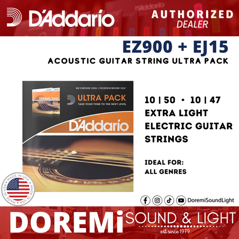 D'Addario EZ900 EJ15 Ultra Pack EZ and EJ Bundle, Acoustic Guitar Strings Extra Light Gauge Daddario