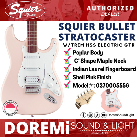 Squier Bullet Tremolo Stratocaster HSS Electric Guitar, Laurel FB, Shell Pink  #0370005556 ***
