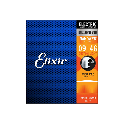 Elixir Strings 12027 Nickel Plated Steel Electric Strings, Nanoweb, Custom Light, 9-46