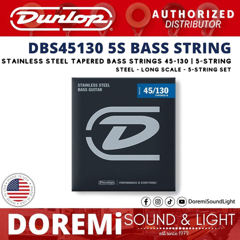 Jim Dunlop DBS45130 Stainless Steel Medium Bass Guitar 5-String Set, .045-.130 Gauge