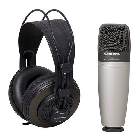 Samson C01/SR850 Large Diaphragm Condenser Microphone with Headphone Bundle