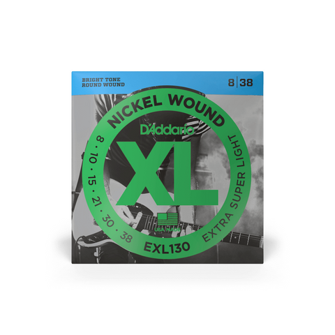 D'Addario EXL130 Nickel Wound Electric Strings, Extra-Super Light, 8-38